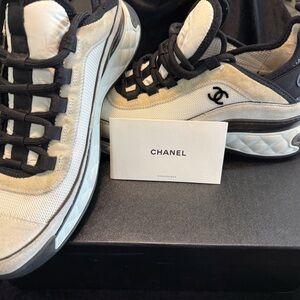 CHANEL White and Black Sneakers